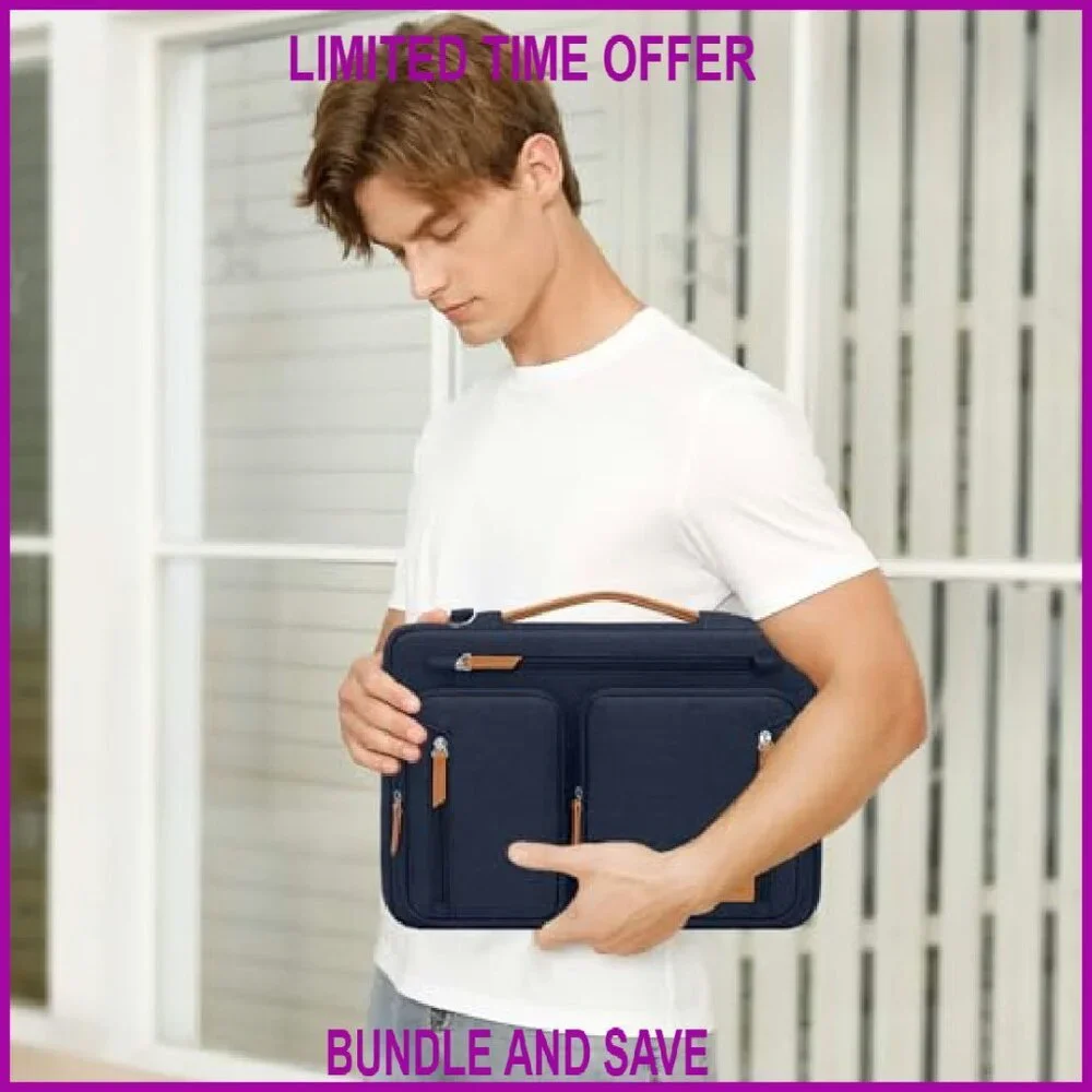 360 Protective Laptop Shoulder Bag Side Open Messenger with 5 Pockets